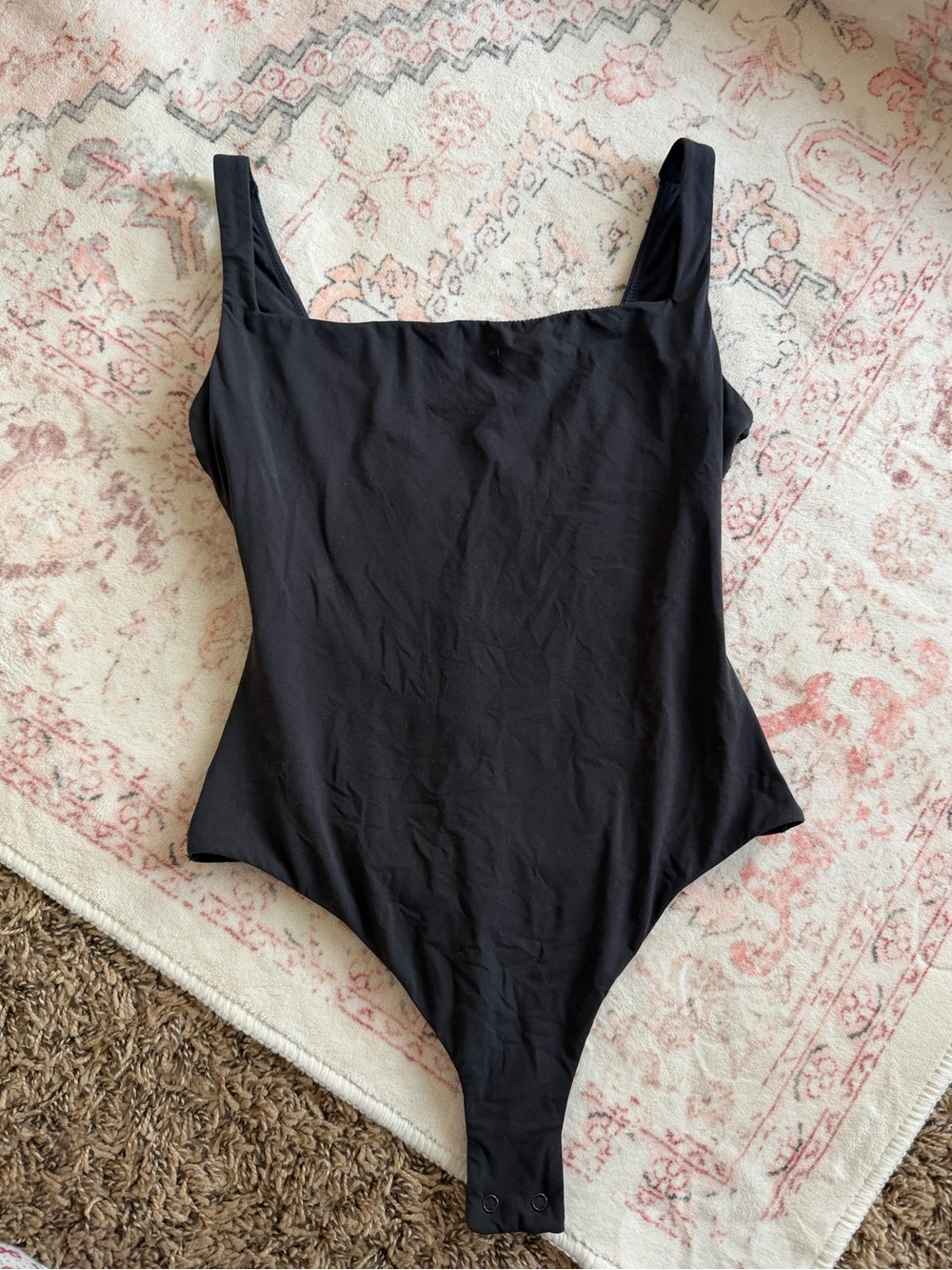 SKIMS Black Square-Neck One-Piece Thong Bodysuit